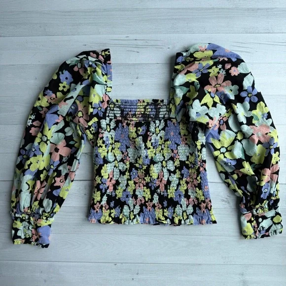 Free People Ariana Floral Print Puff Sleeve Top S - Picture 6 of 9